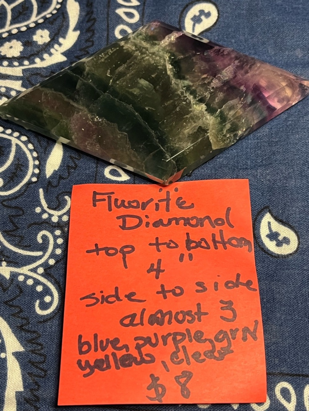 Fluorite Diamond-Shaped Decorative Stone - Blue, Purple, Green, Yellow